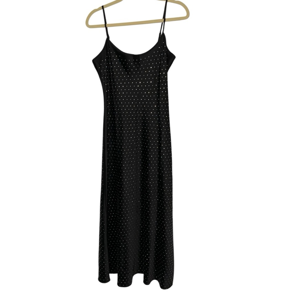 WeWoreWhat Size 10 Black Crystal Embellished Silky Sexy Romantic Slip Dress